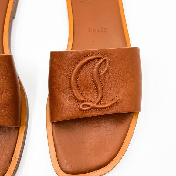 Christian Louboutin CL Monogram Leather Sandals Slides EU 37.5, 7.5 - Picture 3 of 13